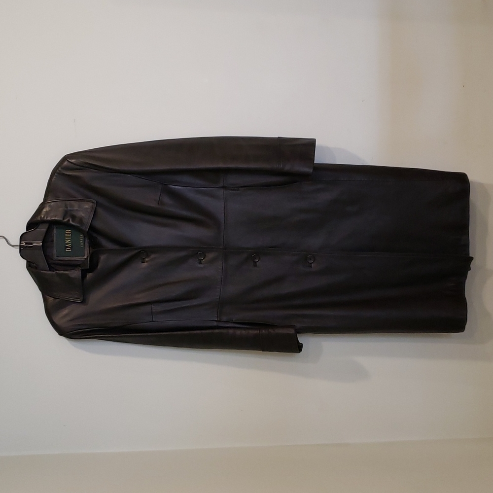 Danier long black leather coat